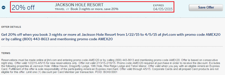 Jackson Hole Resort AMEX Offer