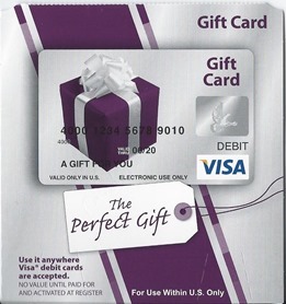 Visa Gift Card, Debit, $20-500, Gift Cards