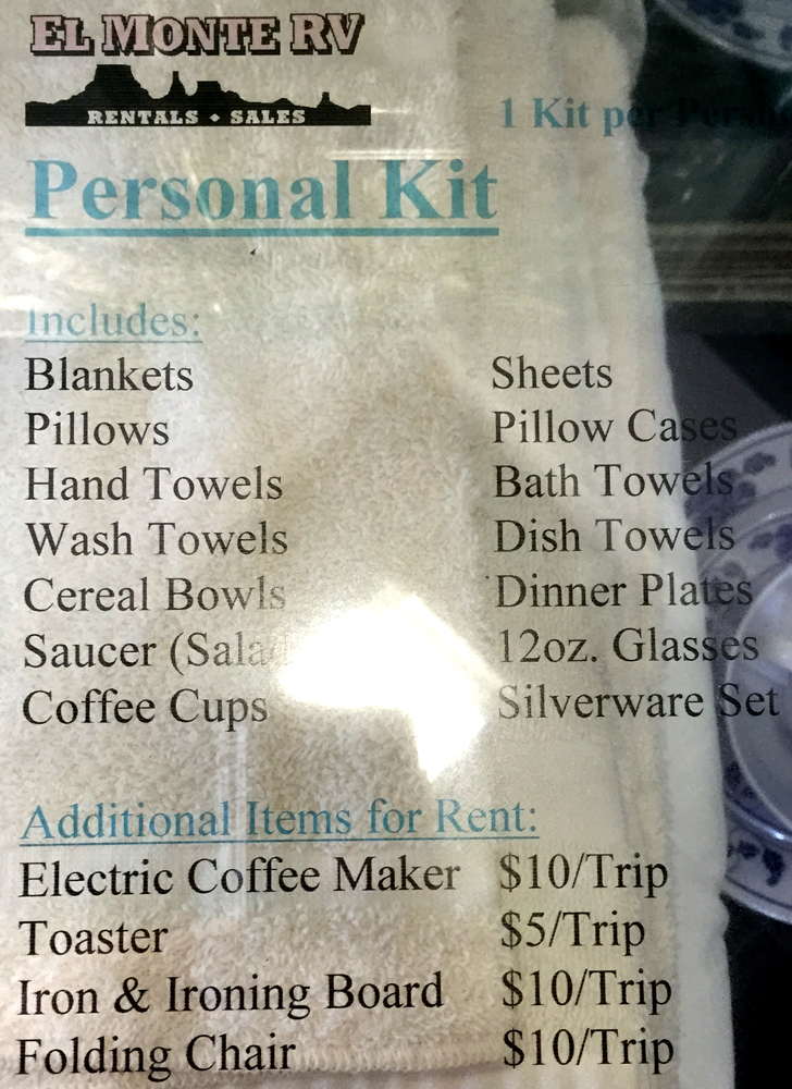 El Monte RV Personal Kit List