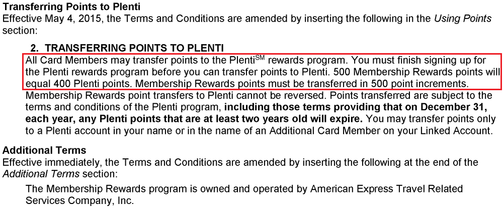 AMEX Membership Reward Plenti Transfer