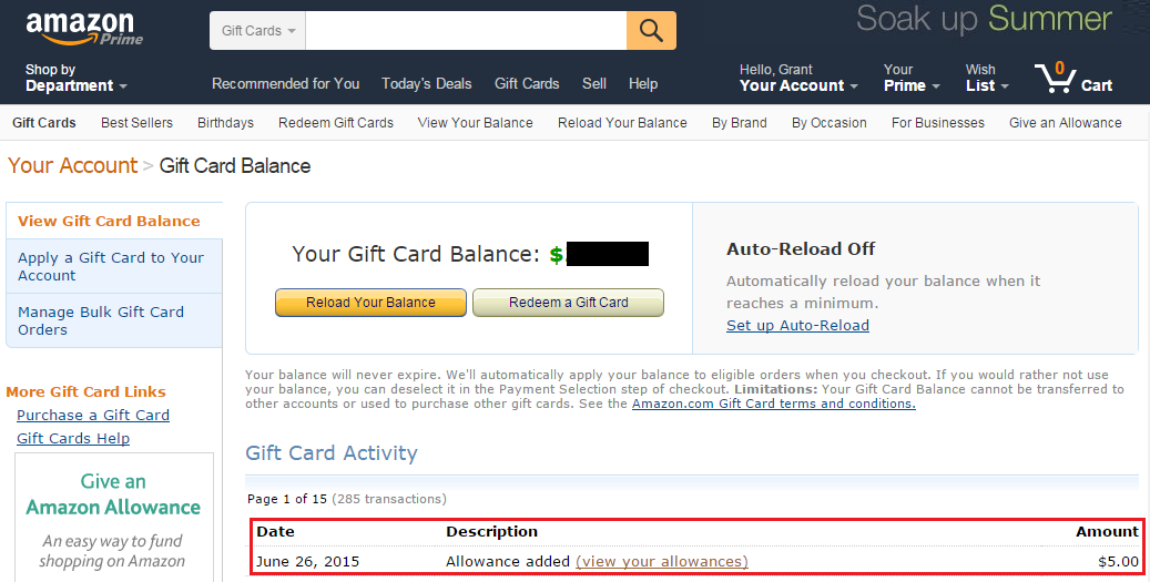 how to check your account balance on amazon