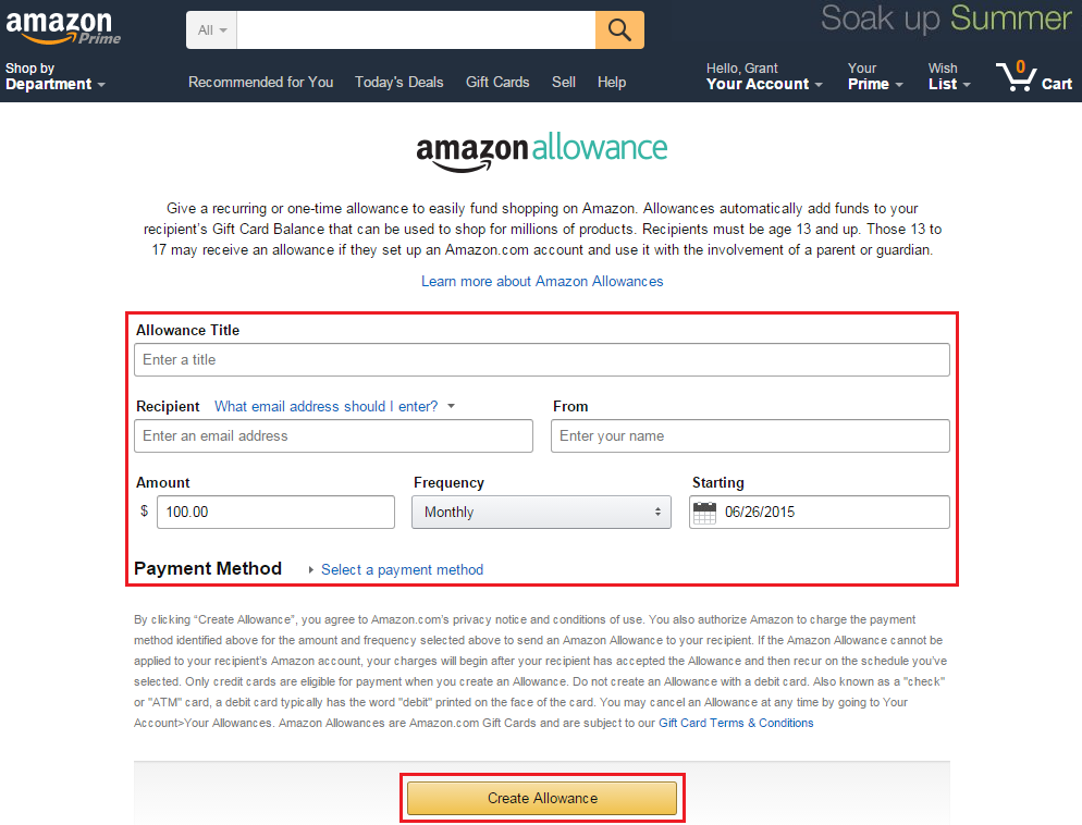 Set Up Amazon Allowance to Automatically Charge your BofA