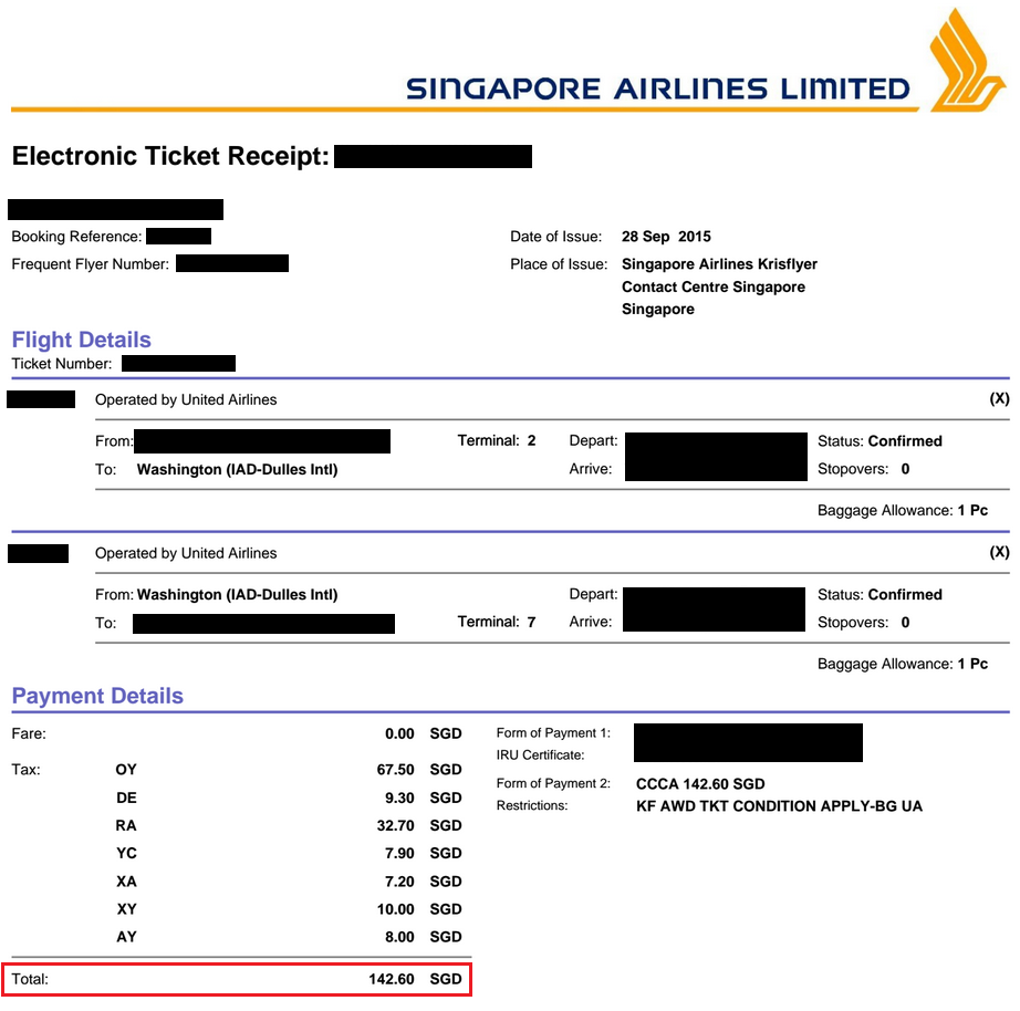 singapore airlines ticket fare