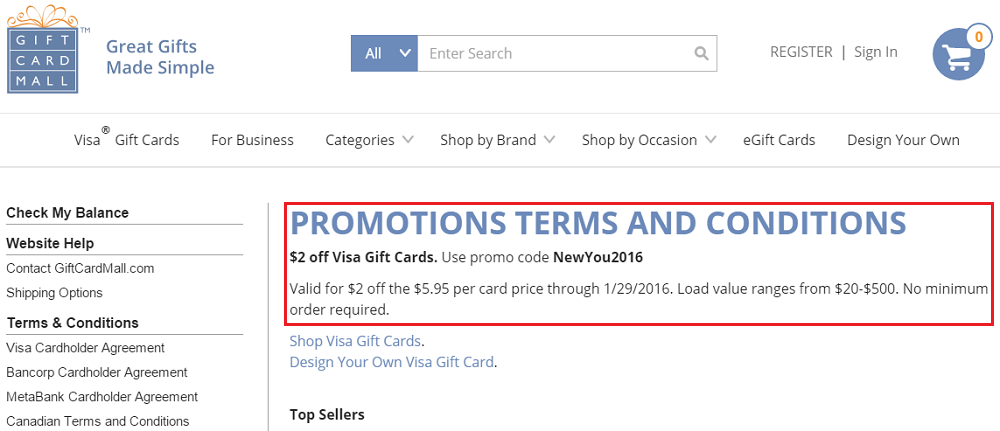 Off Visa Gift Cards Purchased From Gift Card Mall Promo Code NewYou2016 