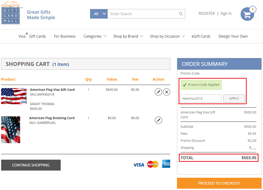  2 Off Visa Gift Cards Purchased From Gift Card Mall Promo Code 