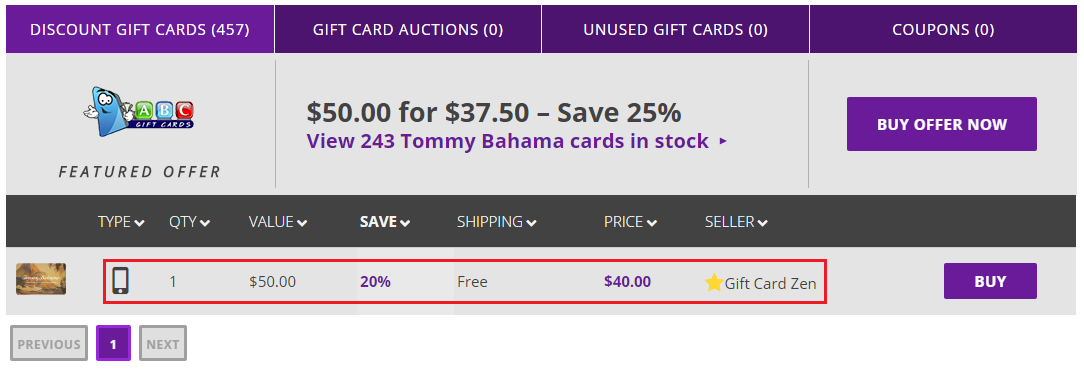 Tommy Bahama eGift Card