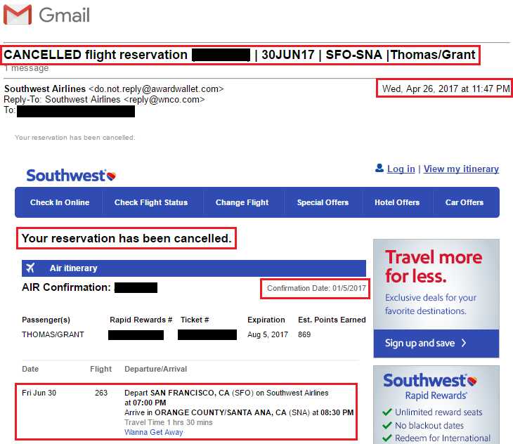 contact southwest airlines cancel flight policy