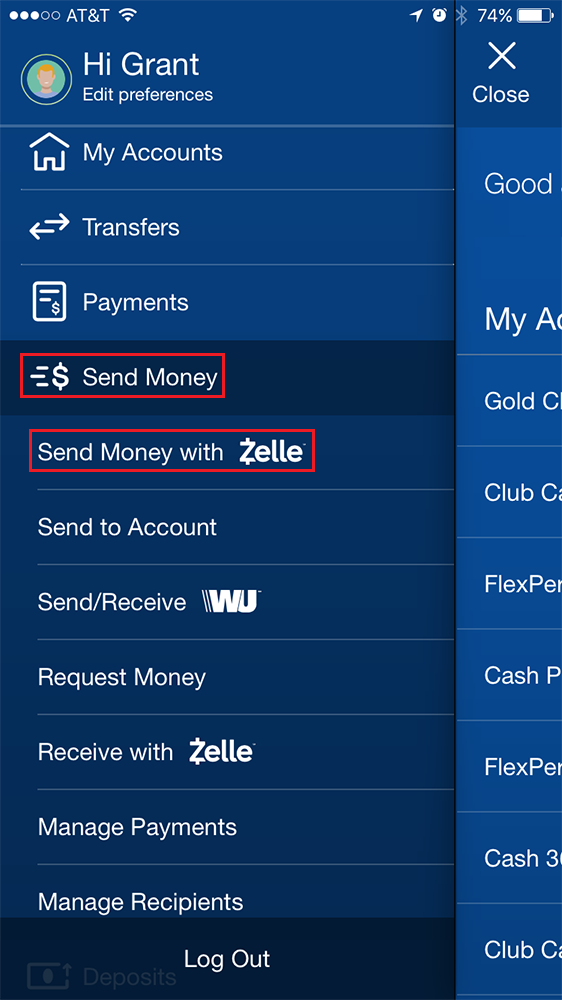 how to send money from bank of america to chase using zelle