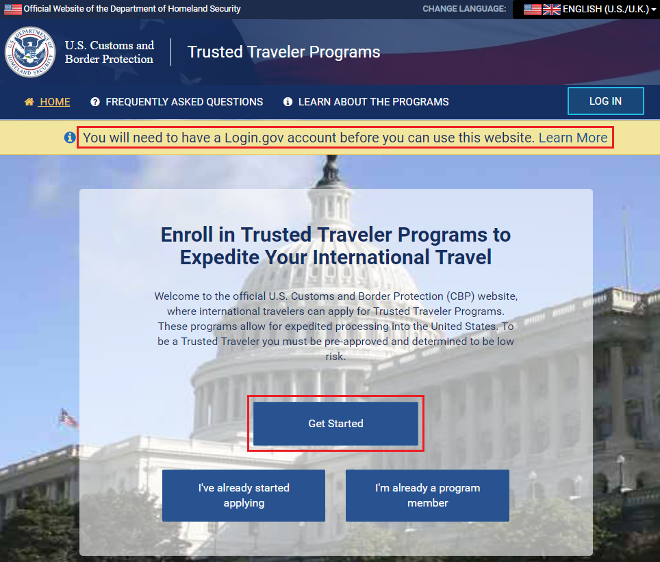 global entry login issue