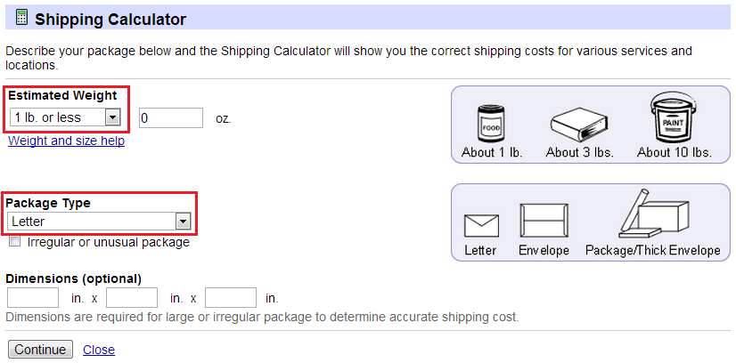 a screenshot of a shipping calculator