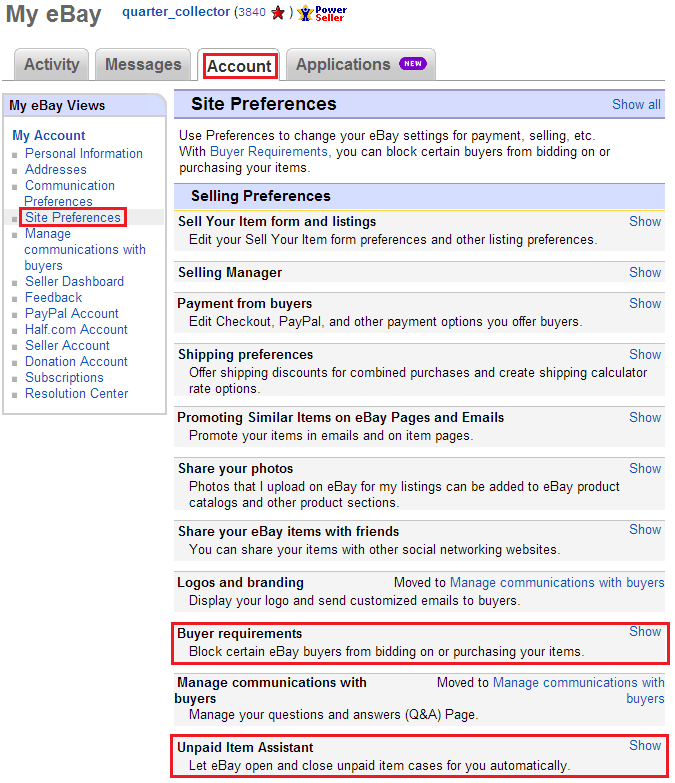 Ebay Account Site Preferences 2