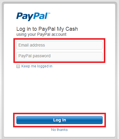paypal log in