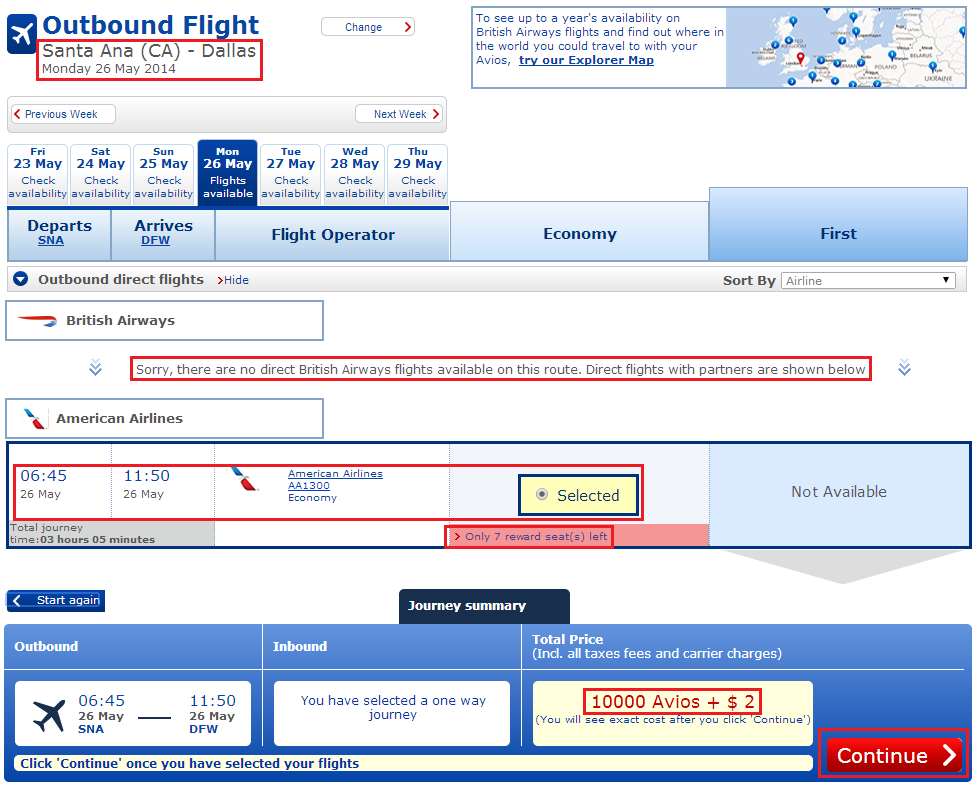 BA Flight Chosen