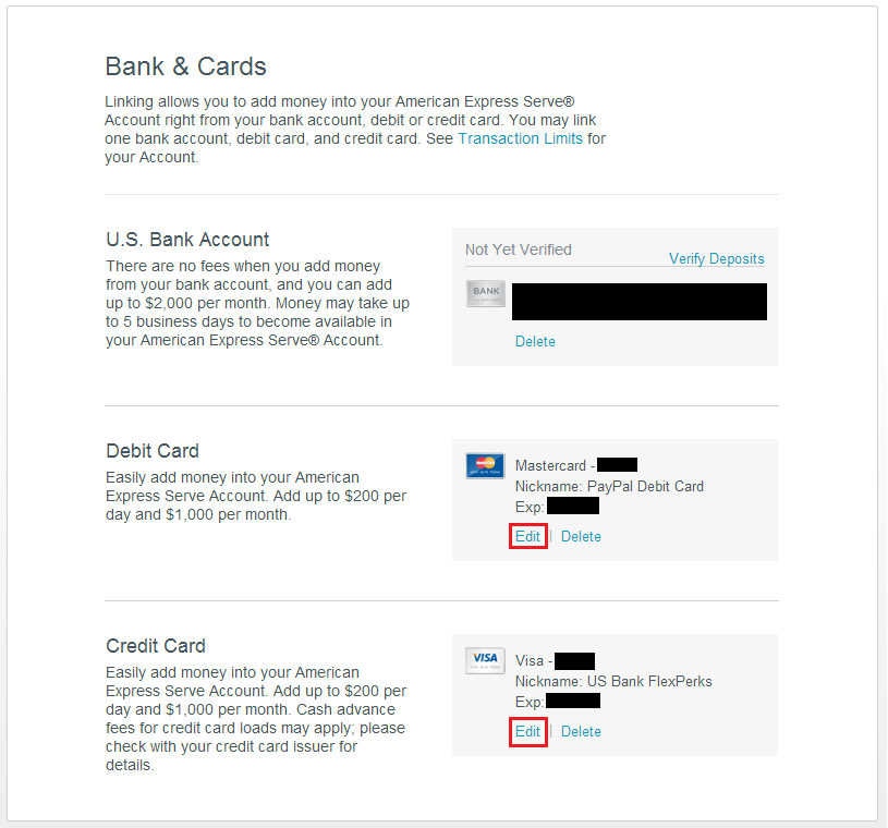 Change Credit Debit Card Serve Settings Page | Travel with Grant