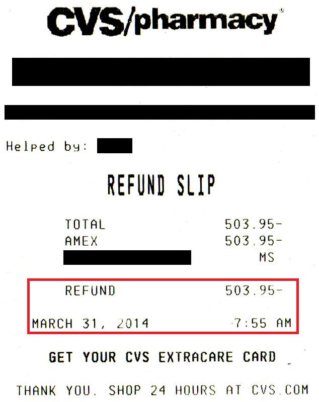 original cvs paypal card receipt