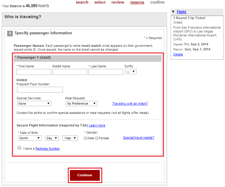 US Bank Enter Passenger Details