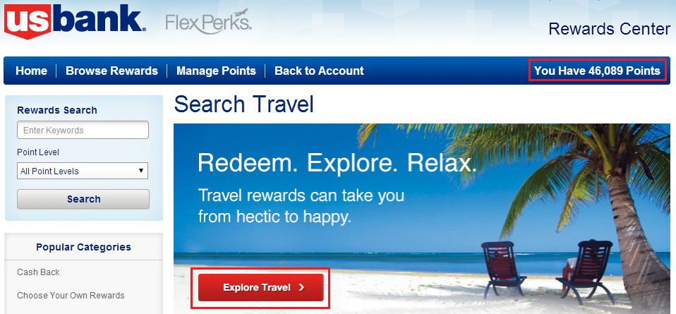 US Bank My Rewards Redeem Travel Rewards Explore Travel