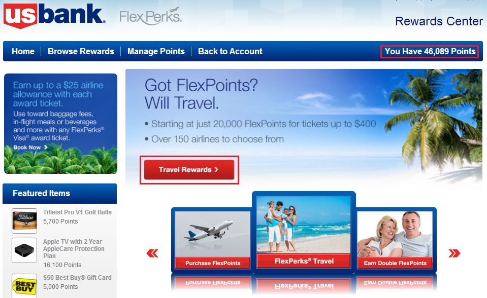 US Bank My Rewards Redeem Travel Rewards