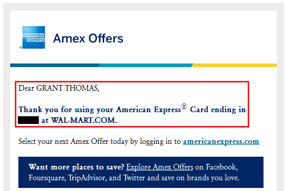 Walmart AMEX Offer Email | Travel with Grant