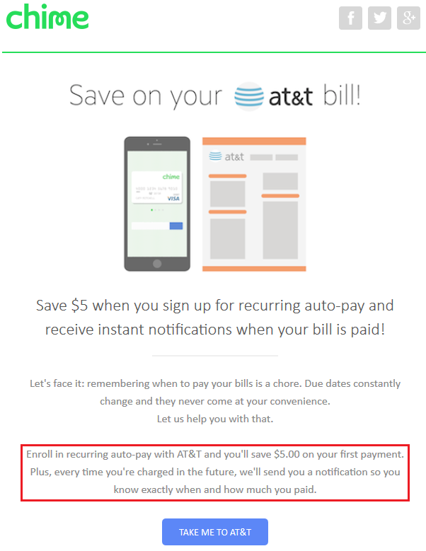 Chime Card Deal with ATT