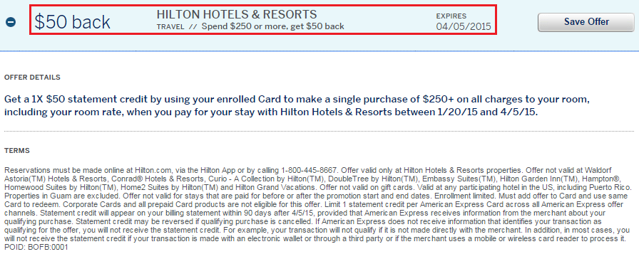 Hilton AMEX Offer
