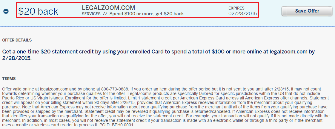 Legal Zoom AMEX Offer