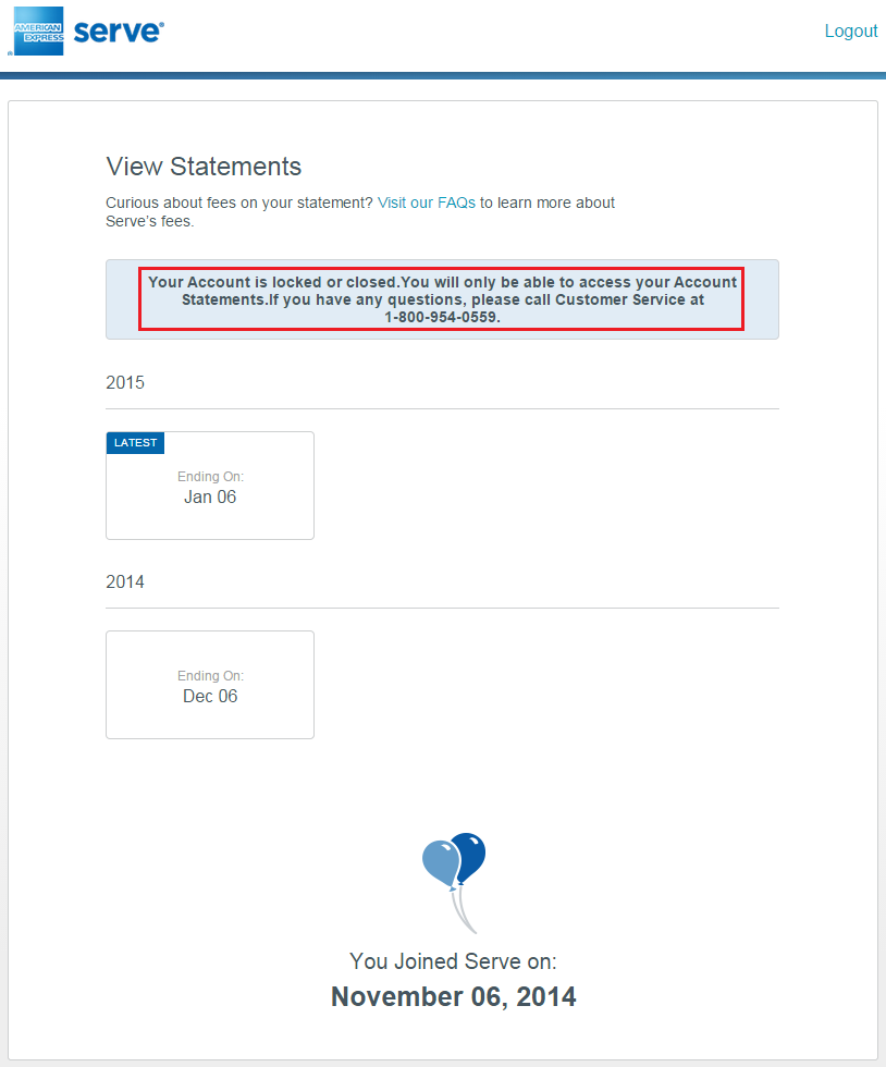 Serve Account Permanently Closed View Statements