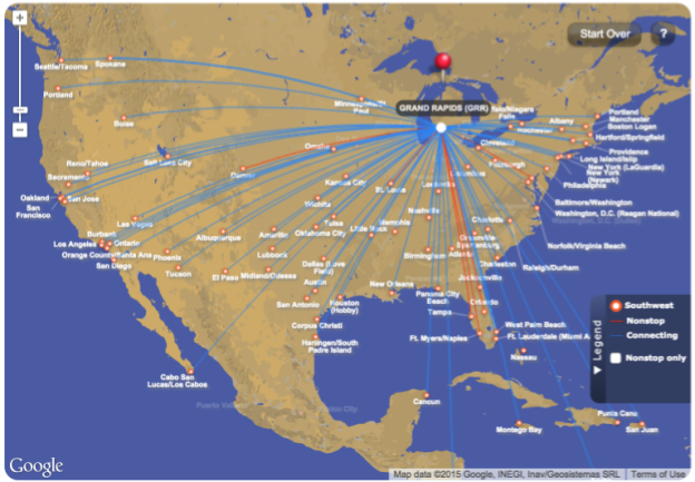 southwest airlines dream map