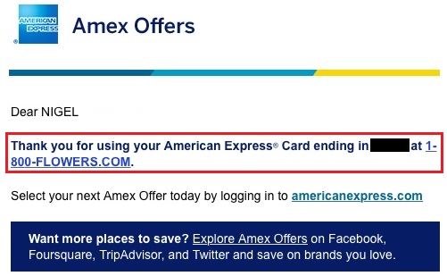1-800-Flowers Completed AMEX Offer