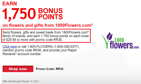 1-800-Flowers Promo SWA RR Points