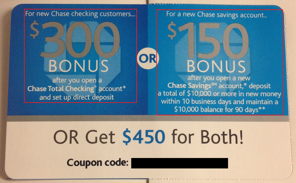 $450 Chase Checking Savings Coupon
