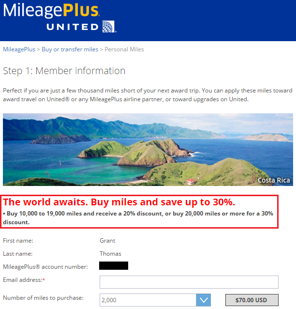 Buy United Miles 30 Percent Discount