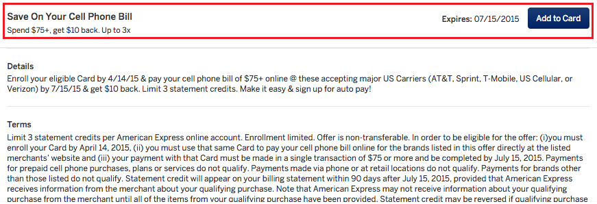 Cell Phone Bill AMEX Offer