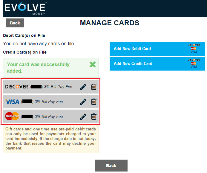 Evolve Money Pay Visa MasterCard Credit Cards