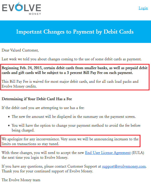 Evolve Money Update Debit Cards Payments