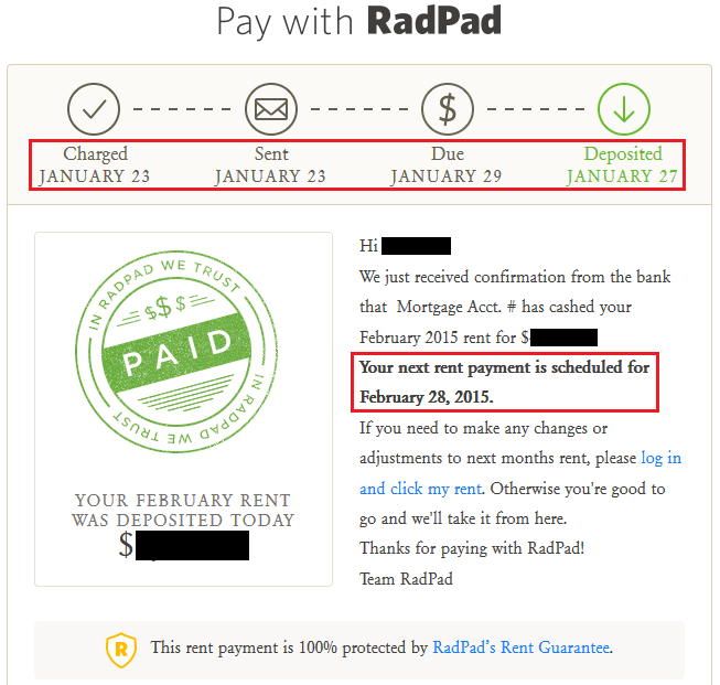 RadPad Payment Sent on Jan 23
