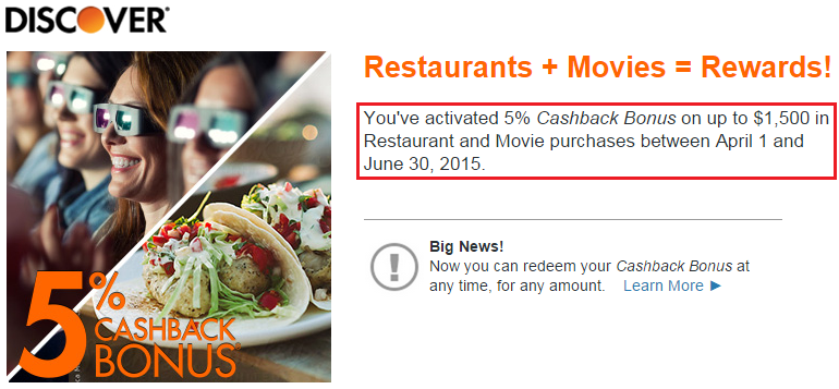 Discover It Q2 5 Percent Cash Back Restaurants