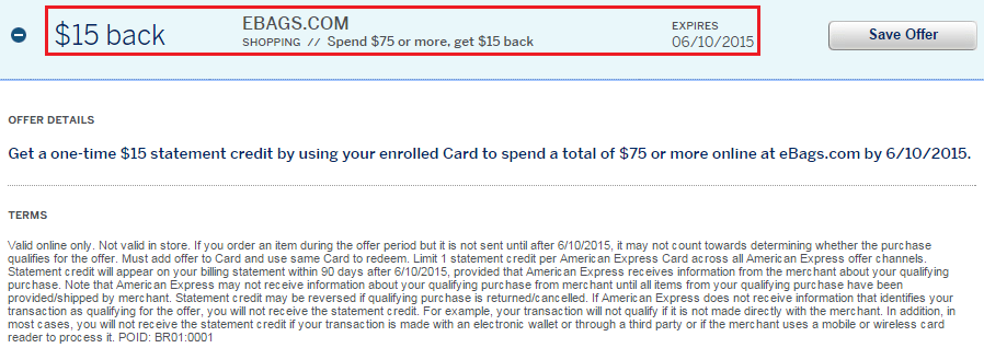 Ebags AMEX Offer