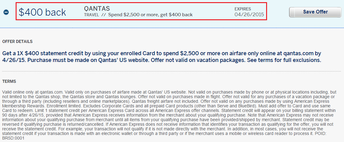 Qantas AMEX Offer