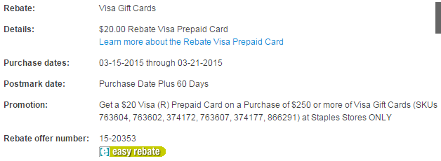 Staples Visa Gift Card Rebate 3-16-2015