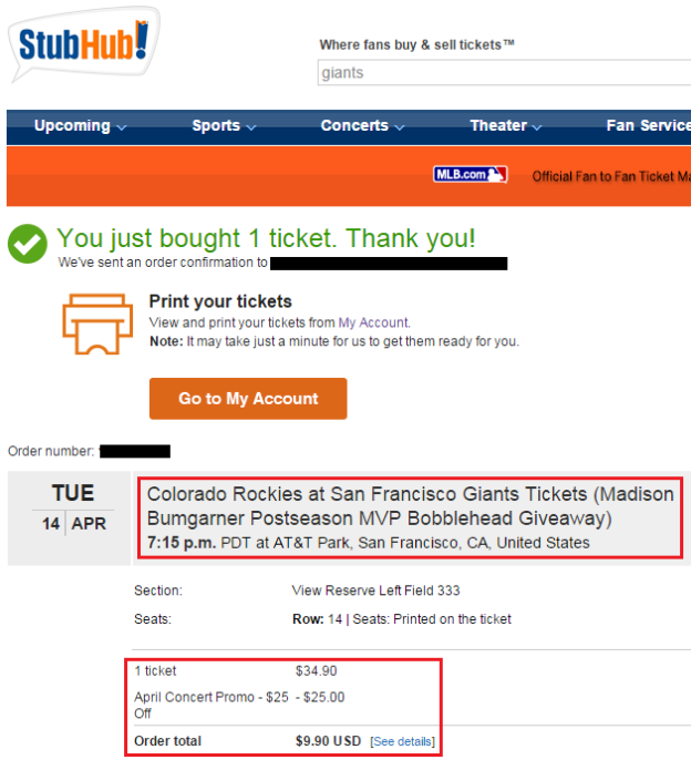 Stubhub Off a + Purchase (Great for MLB Opening Week)