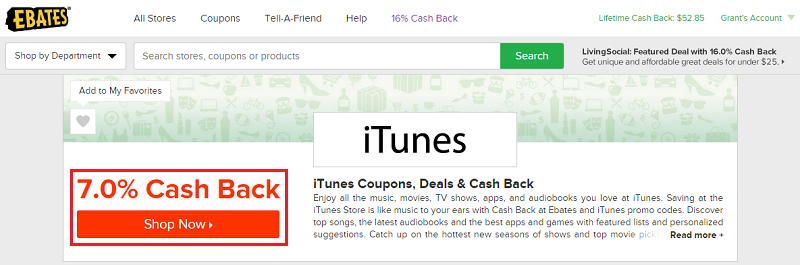 Ebates iTunes 7 Percent Cash Back