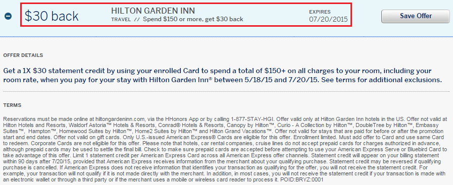 Hilton Garden Inn AMEX Offer