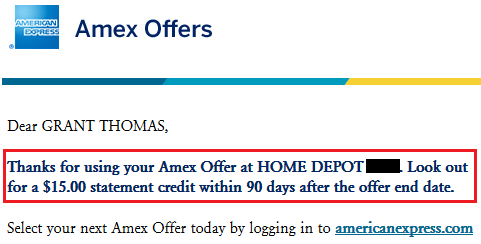 Home Depot AMEX Offer Email