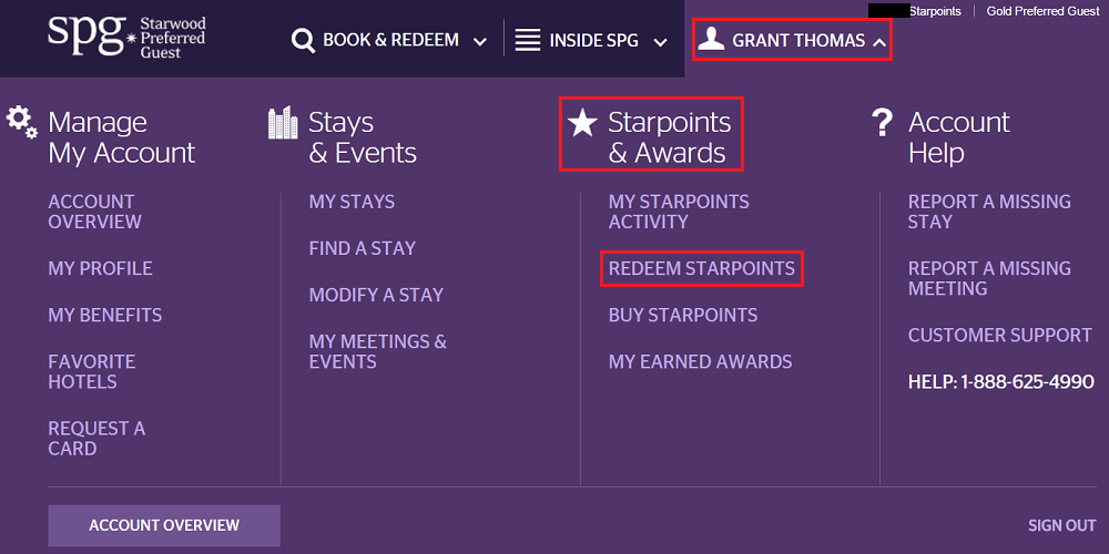 SPG Redeem Starpoints