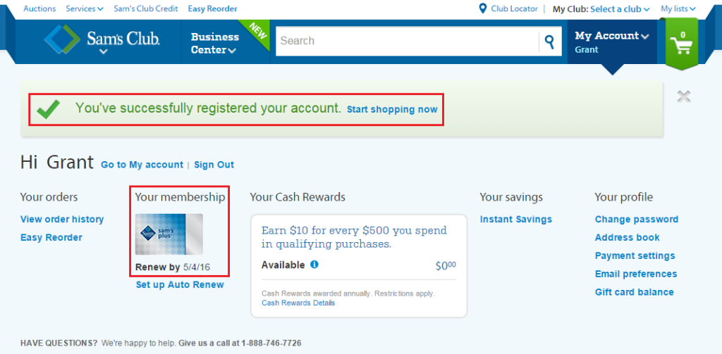 Sams Club Online Account Travel with Grant