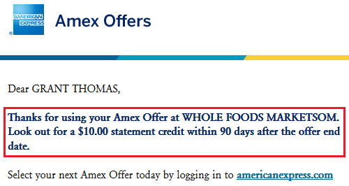 Whole Foods AMEX Offer Email
