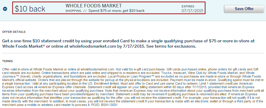 Whole Foods Market AMEX Offer