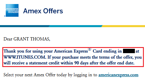 iTunes AMEX Offer Completed