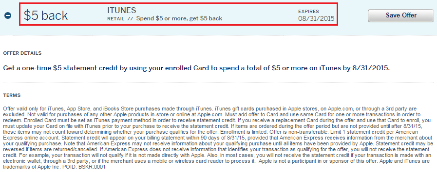 iTunes AMEX Offer